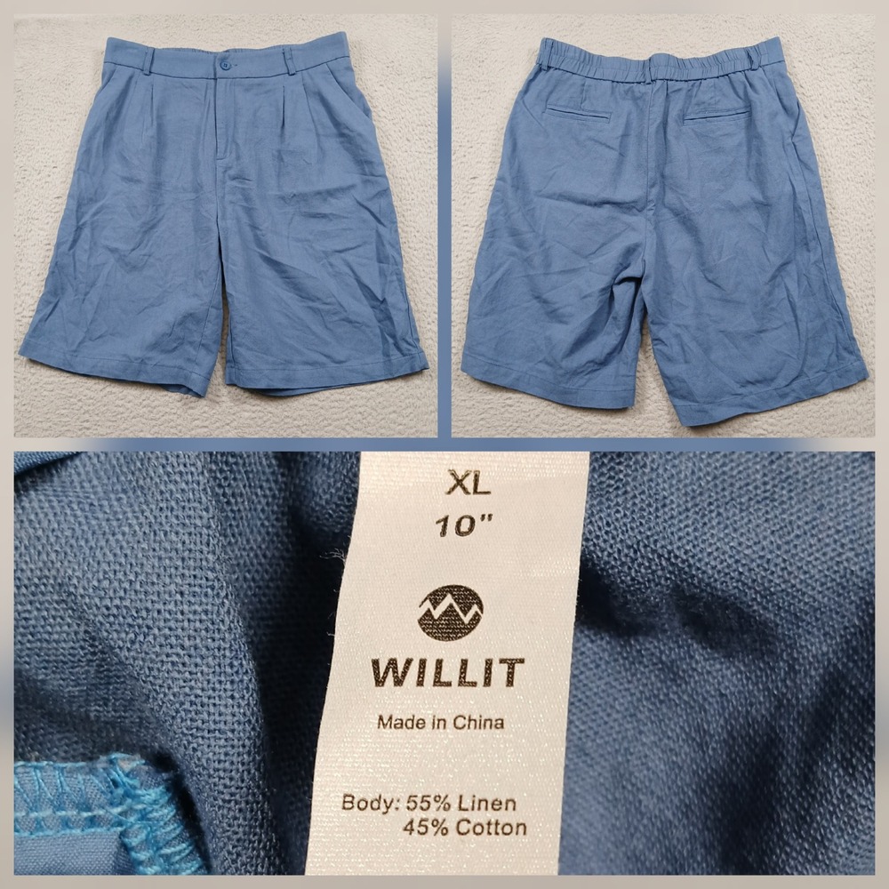 Willit Linen Shorts Mens XL Blue Elastic Waist 10"‎ Inseam Casual